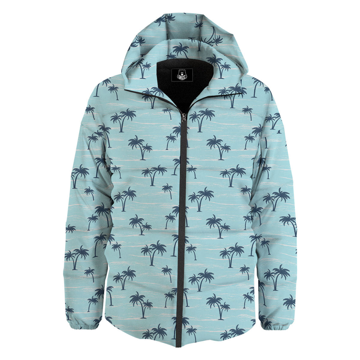 Palm Tree Blue Print Pattern Down Jacket-grizzshop