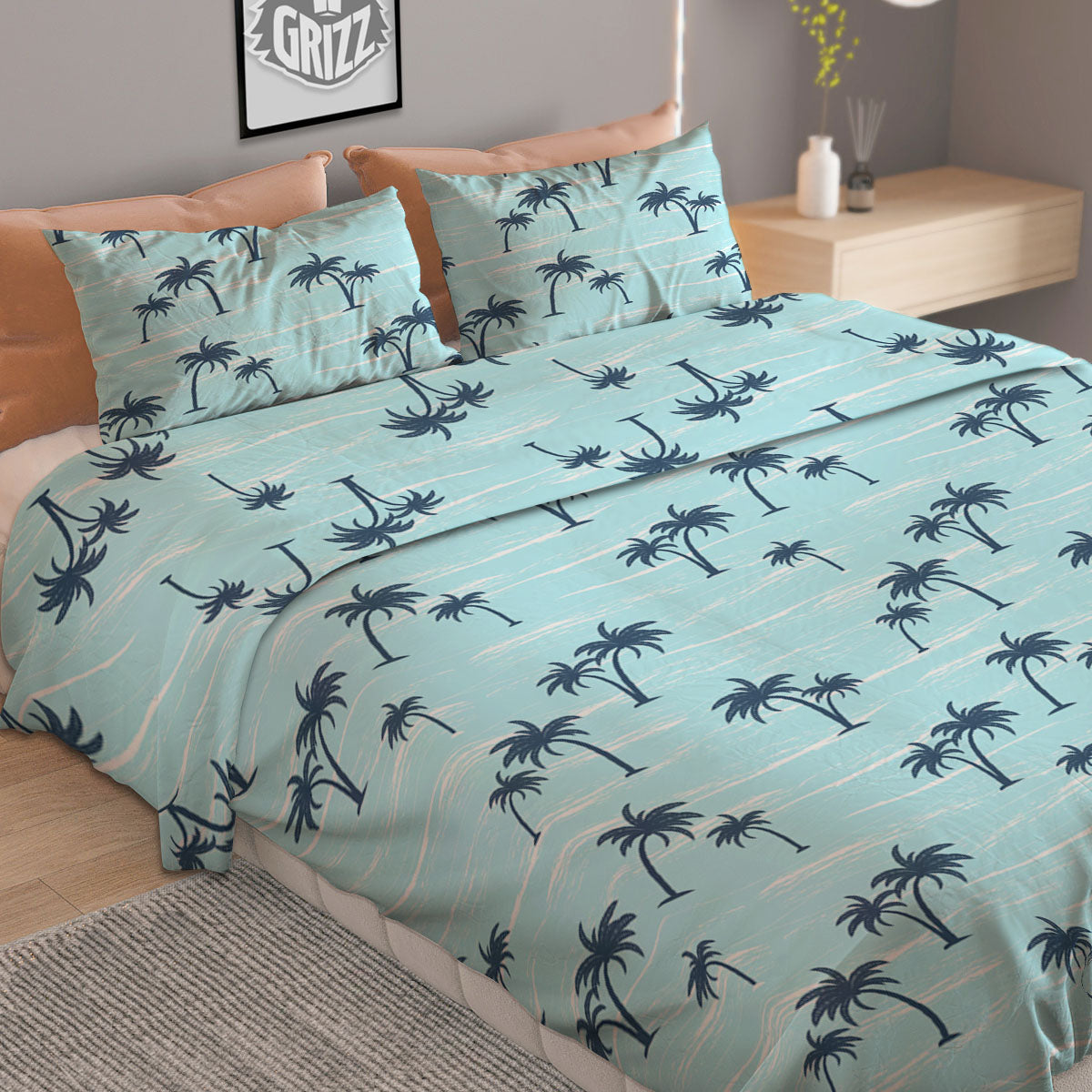 Navy Green And White Argyle Print Duvet Cover Bedding Set