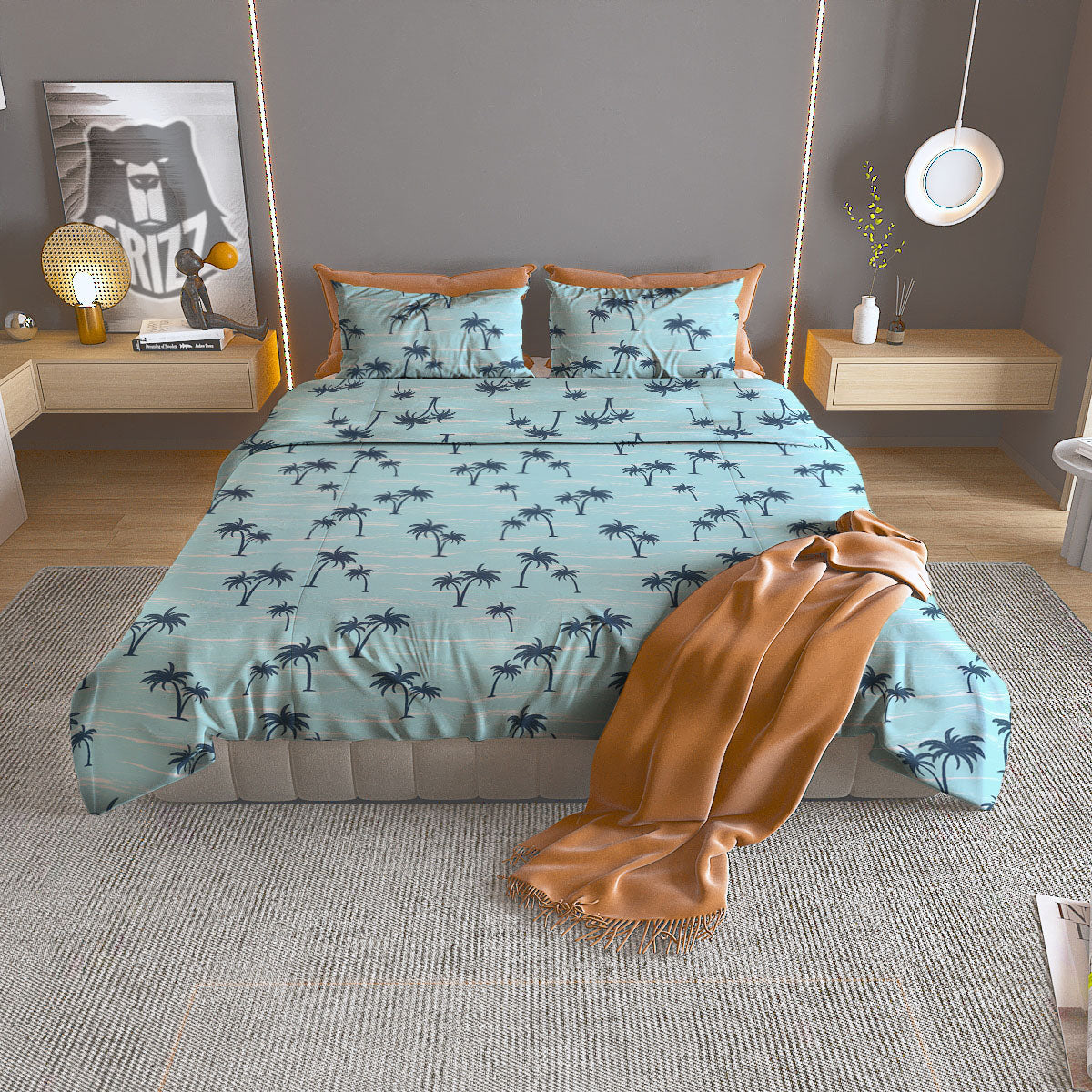 Navy Green And White Argyle Print Duvet Cover Bedding Set