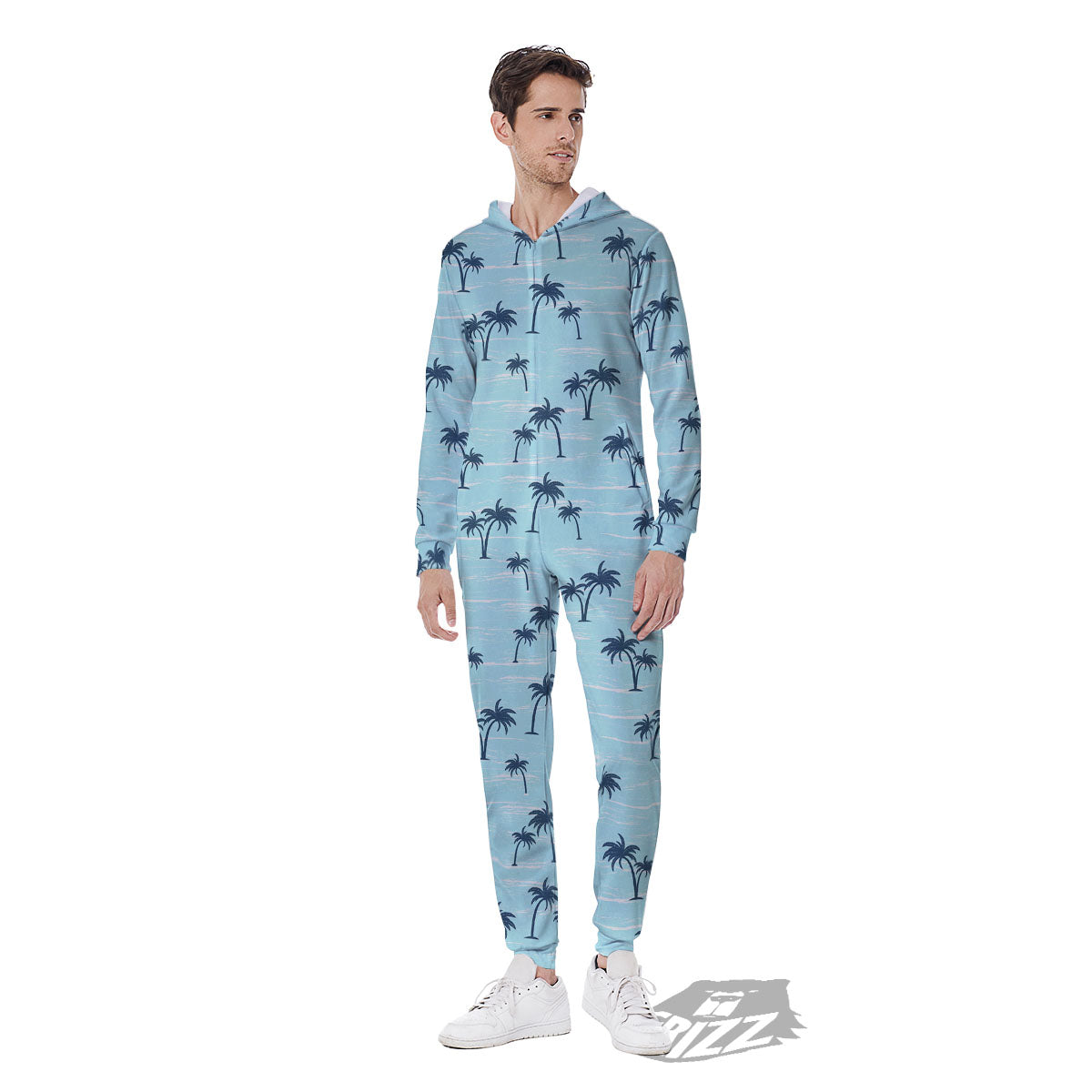 Palm Tree Blue Print Pattern Men's Jumpsuit-grizzshop
