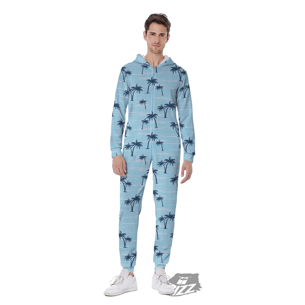 Palm Tree Blue Print Pattern Men's Jumpsuit-grizzshop