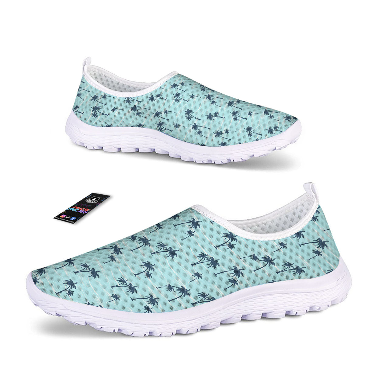 Palm Tree Blue Print Pattern Nurse Shoes-grizzshop