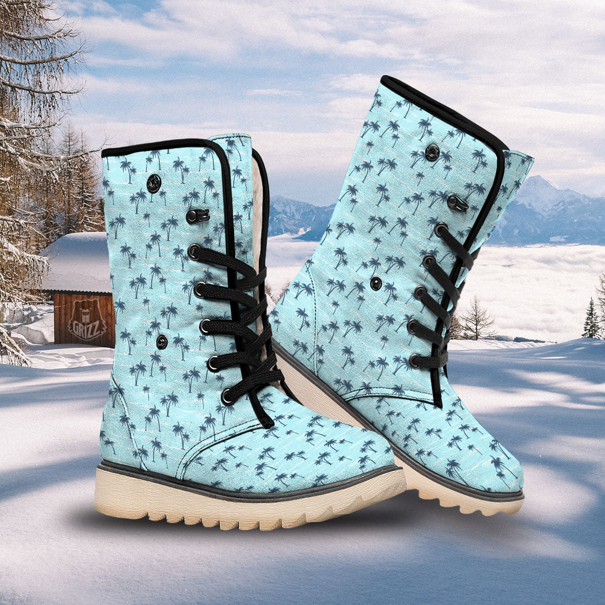 Palm Tree Blue Print Pattern Snow Boots-grizzshop