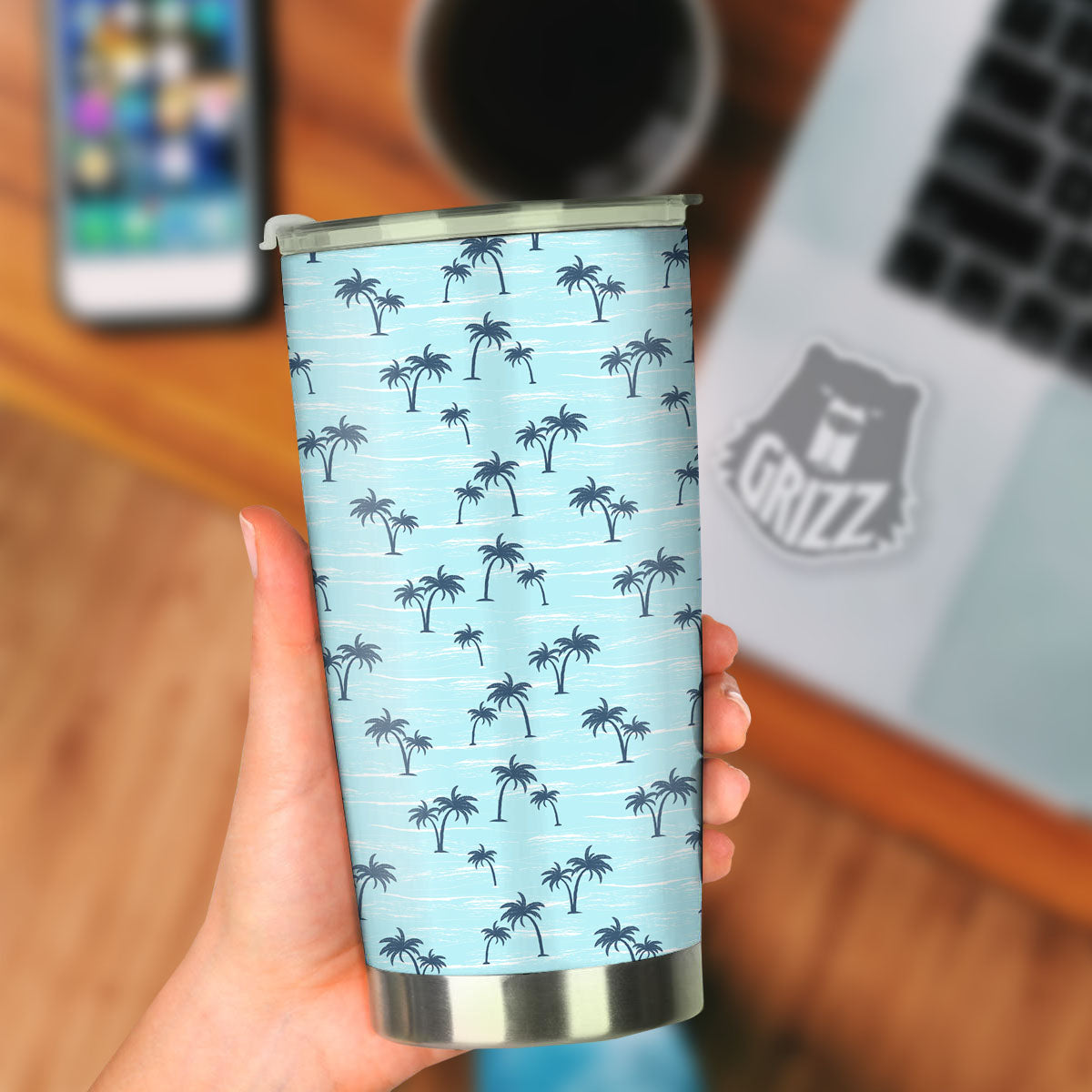 Palm Tree Blue Print Pattern Tumbler-grizzshop