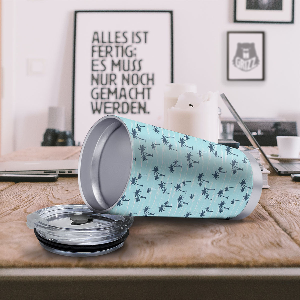 Palm Tree Blue Print Pattern Tumbler-grizzshop