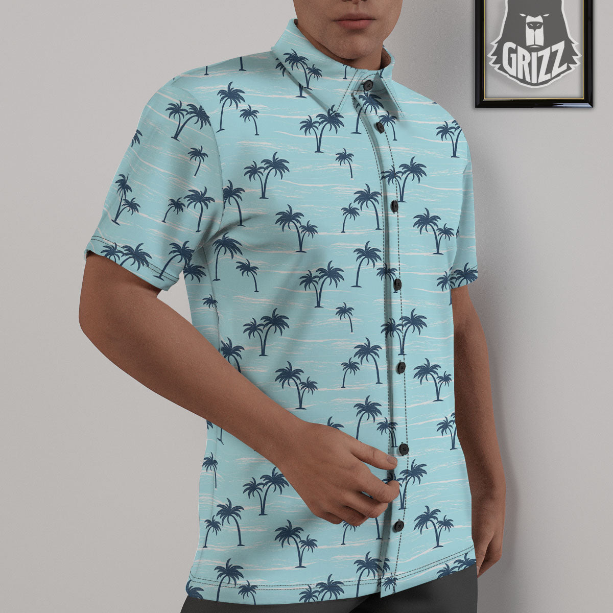 Palm Tree Blue Print Pattern Untucked Shirts-grizzshop