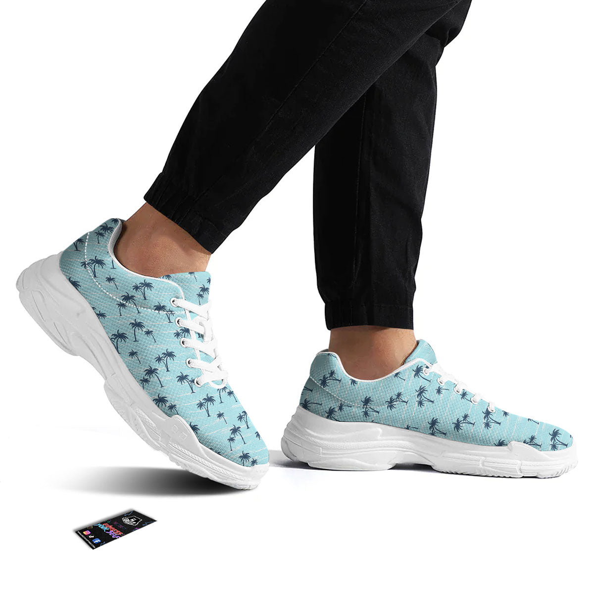 Palm Tree Blue Print Pattern White Chunky Shoes-grizzshop