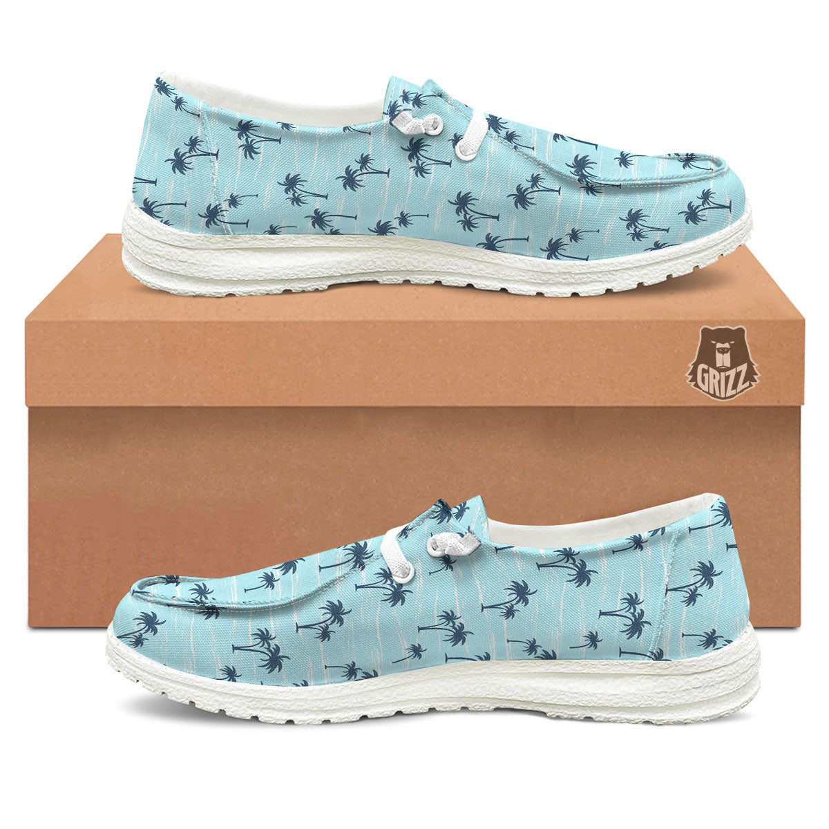 Palm Tree Blue Print Pattern White Loafers-grizzshop