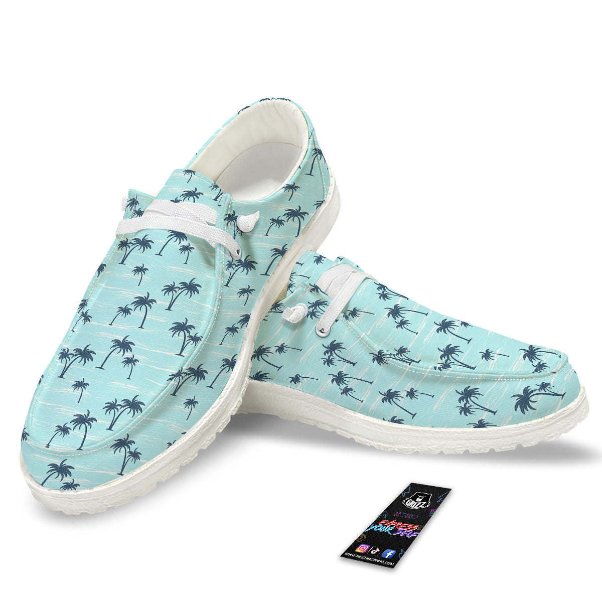 Palm Tree Blue Print Pattern White Loafers-grizzshop