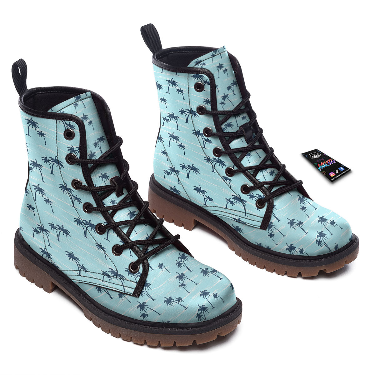 Palm Tree Blue Print Pattern Work Boots-grizzshop