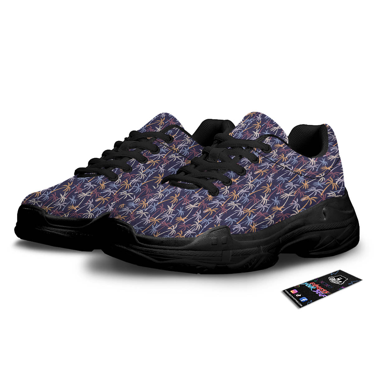 Palm Tree Colorful Print Pattern Black Chunky Shoes-grizzshop