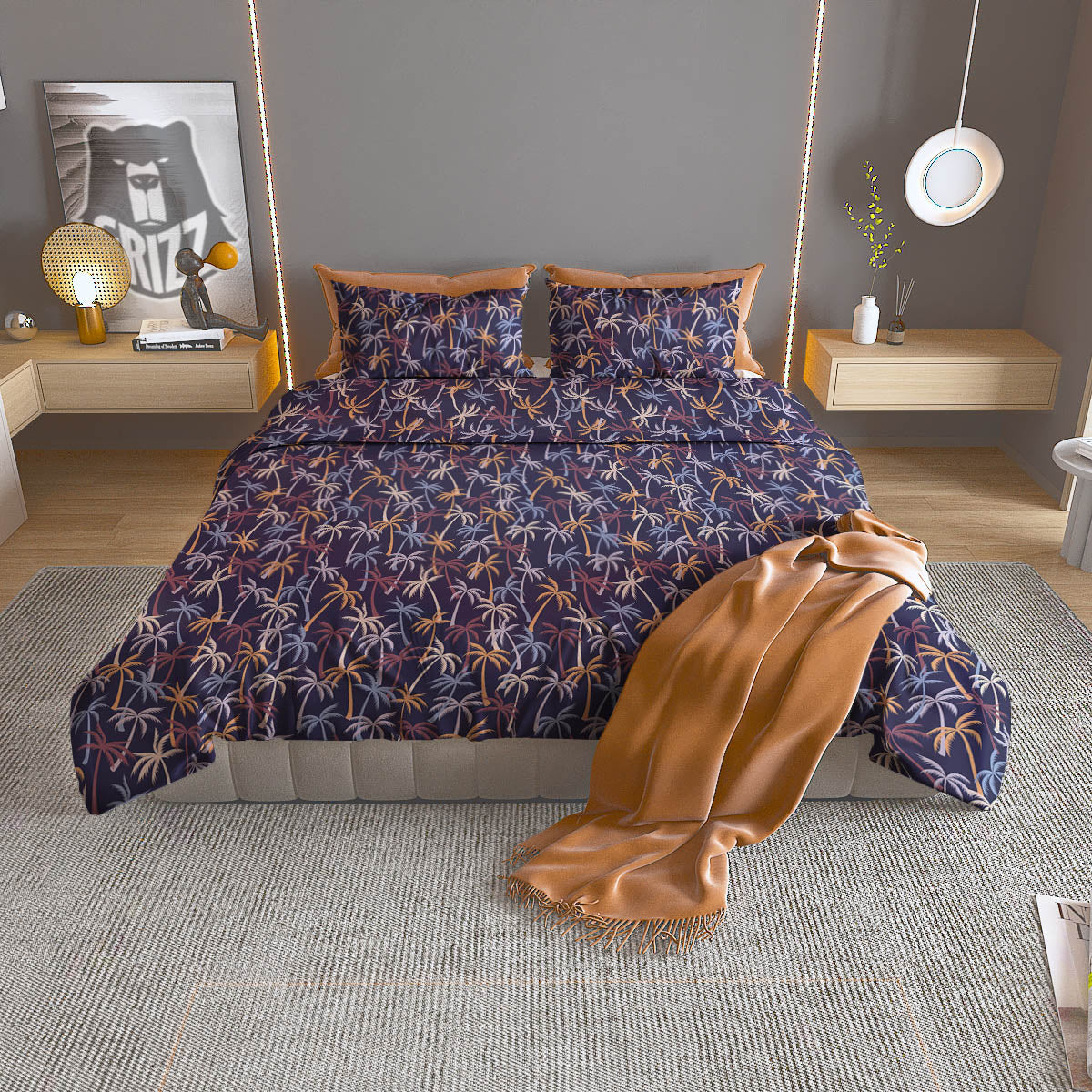 Night Owl Full Moon Print Duvet Cover Bedding Set