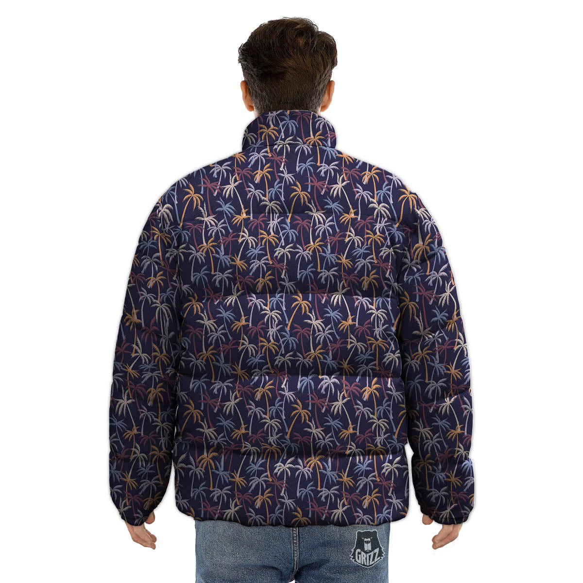Palm Tree Colorful Print Pattern Puffer Jacket-grizzshop
