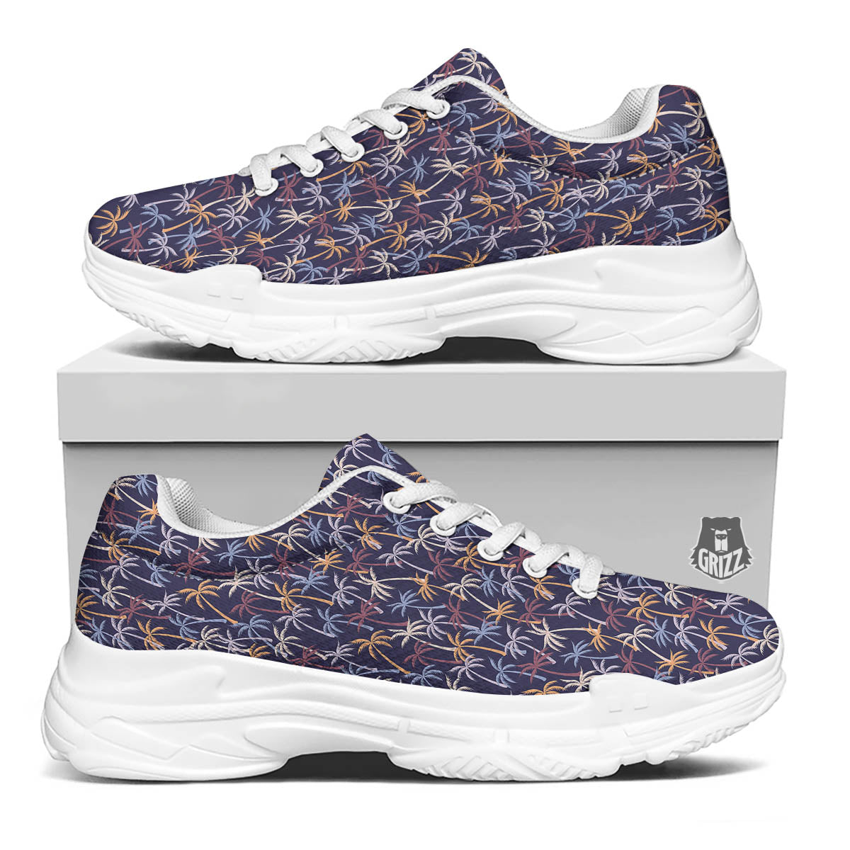 Palm Tree Colorful Print Pattern White Chunky Shoes-grizzshop