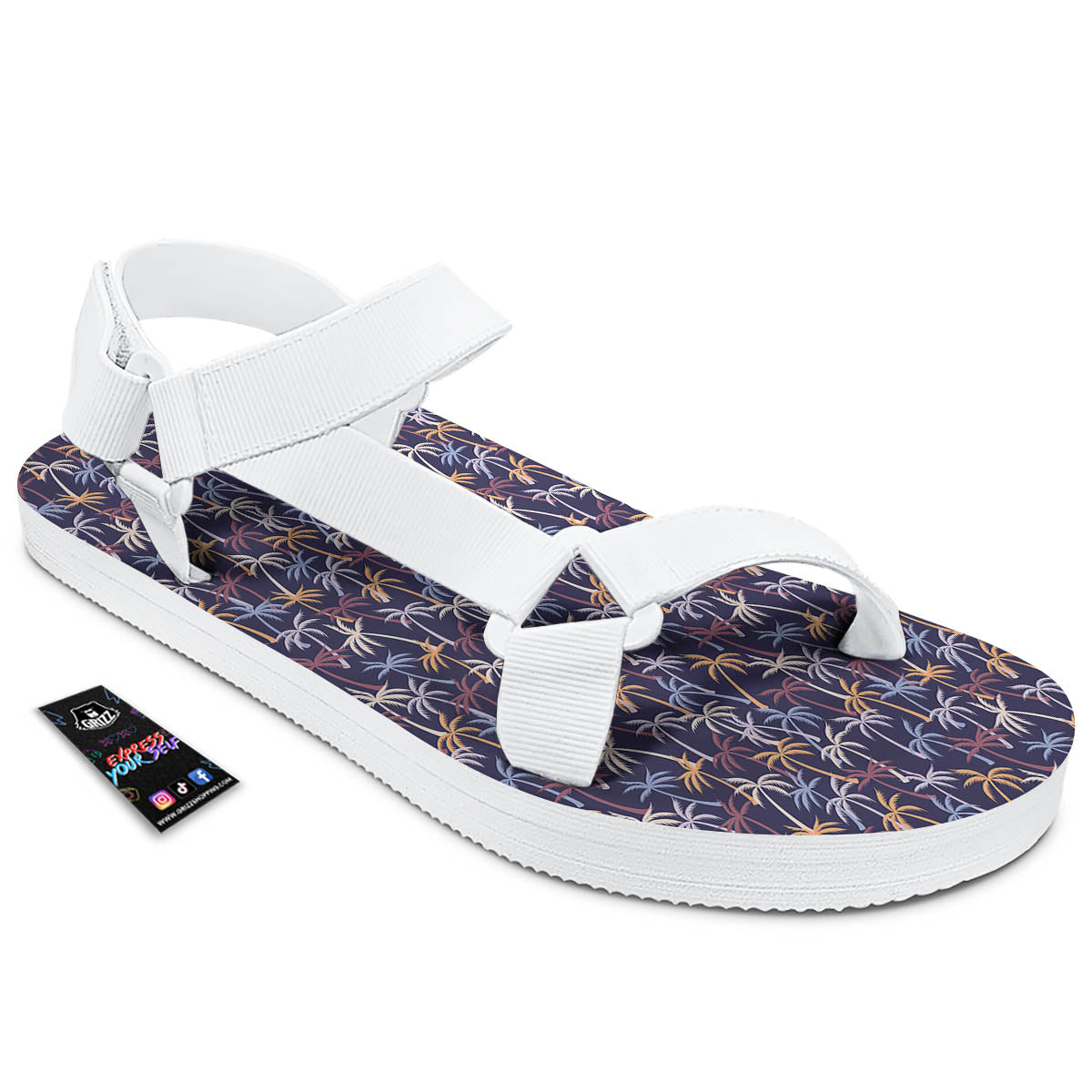 Palm Tree Colorful Print Pattern White Open Toe Sandals-grizzshop