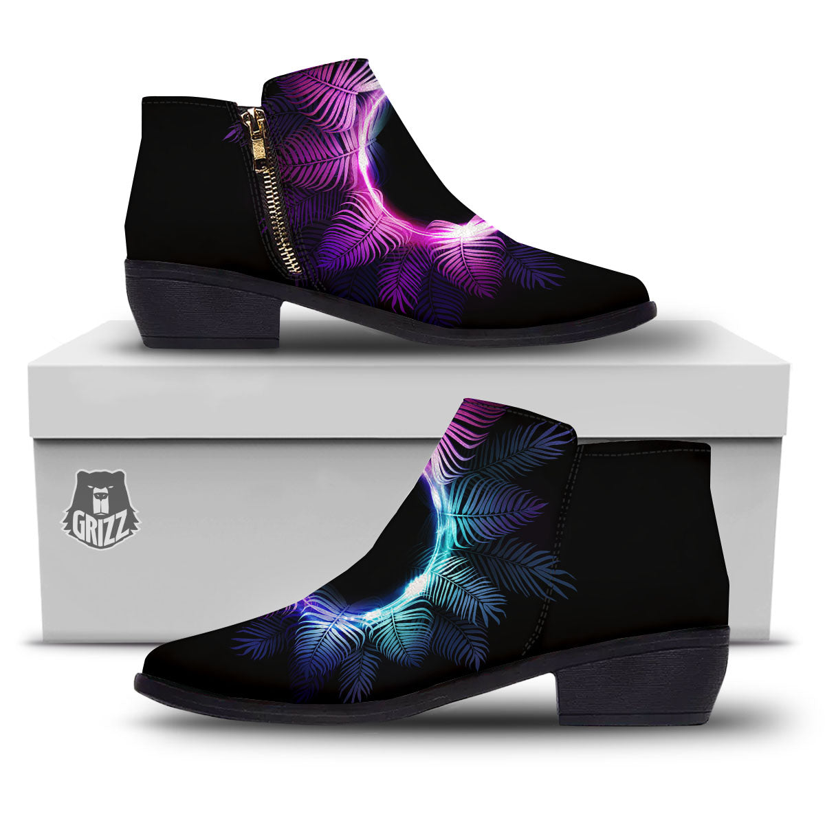 Palm Tree EDM Beach Print Ankle Boots-grizzshop