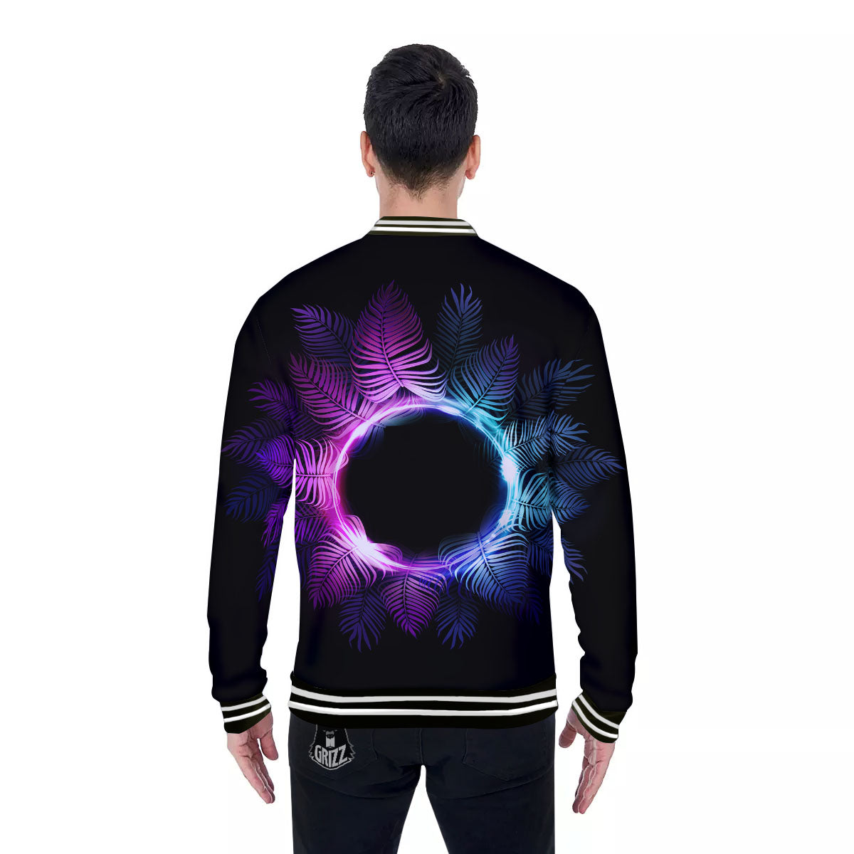 Palm Tree EDM Beach Print Baseball Jacket-grizzshop