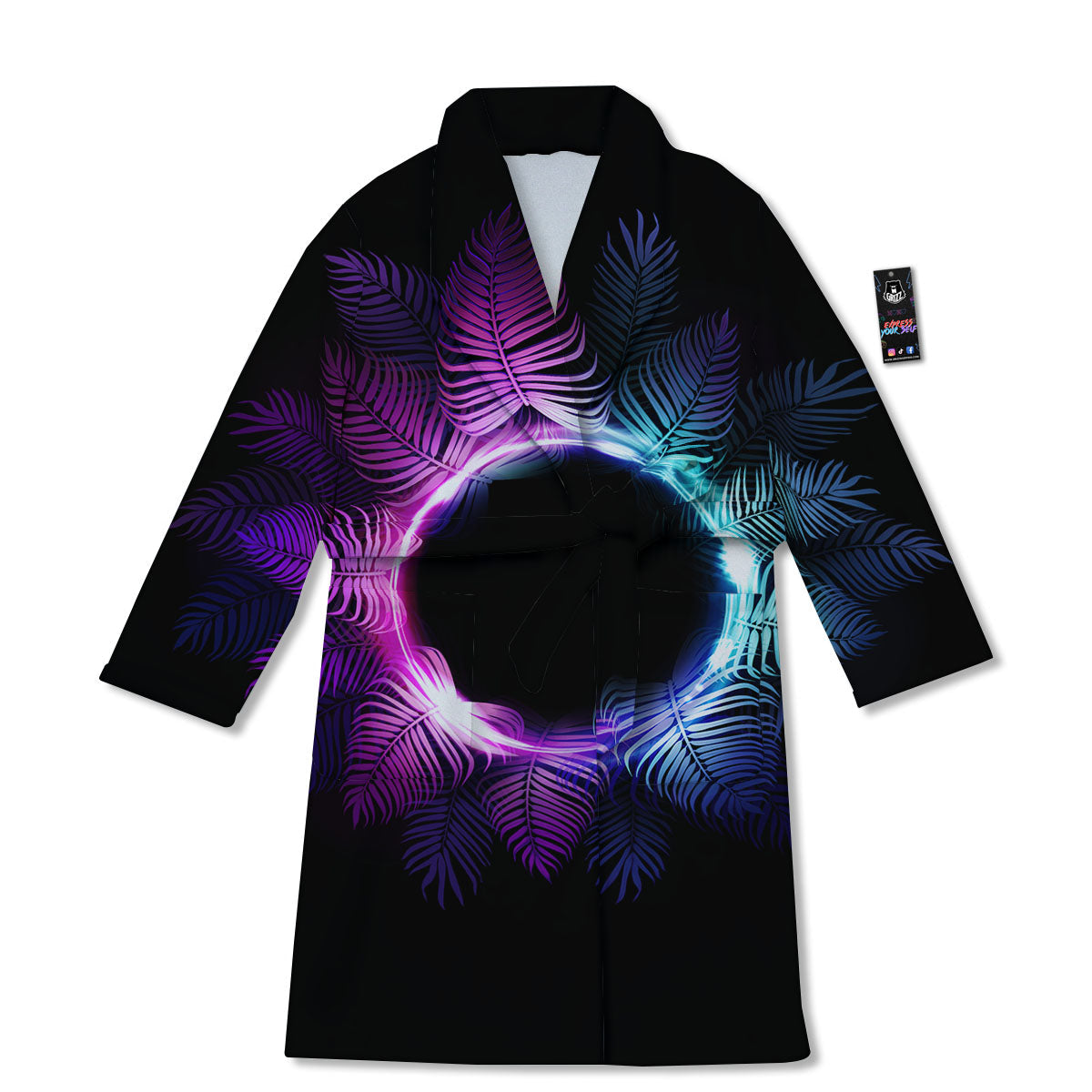 Palm Tree EDM Beach Print Bathrobe-grizzshop