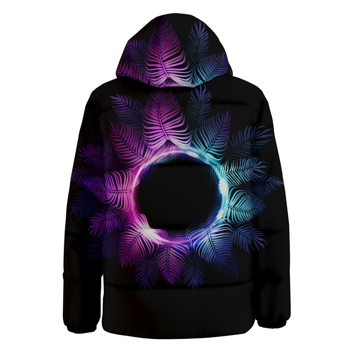 Palm Tree EDM Beach Print Down Jacket-grizzshop