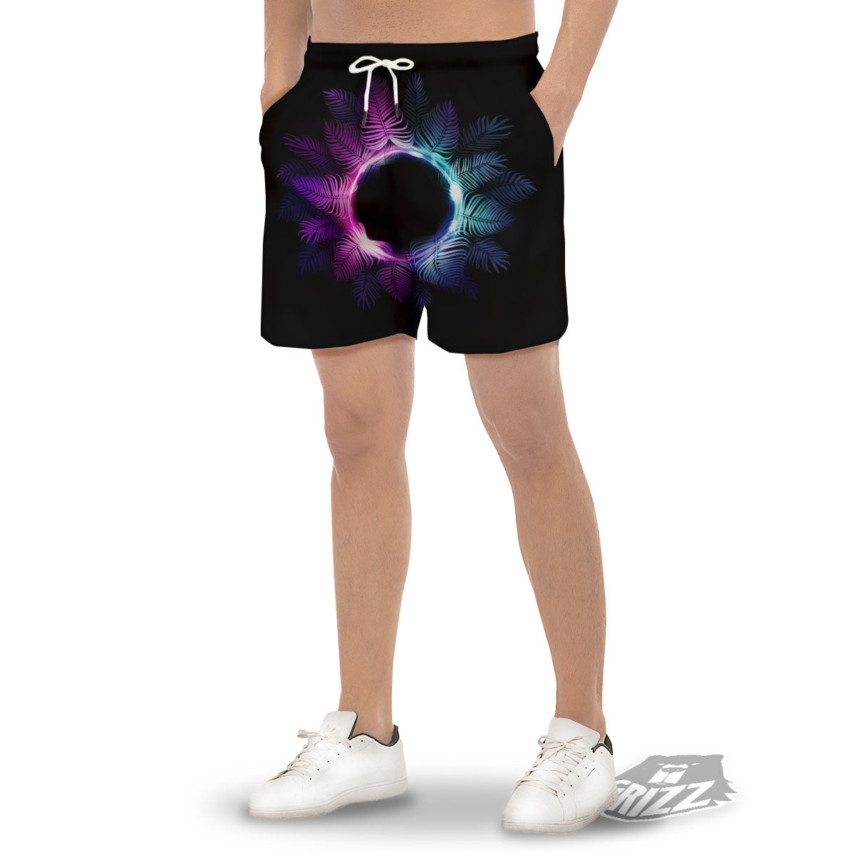 Palm Tree EDM Beach Print Men's Gym Shorts-grizzshop