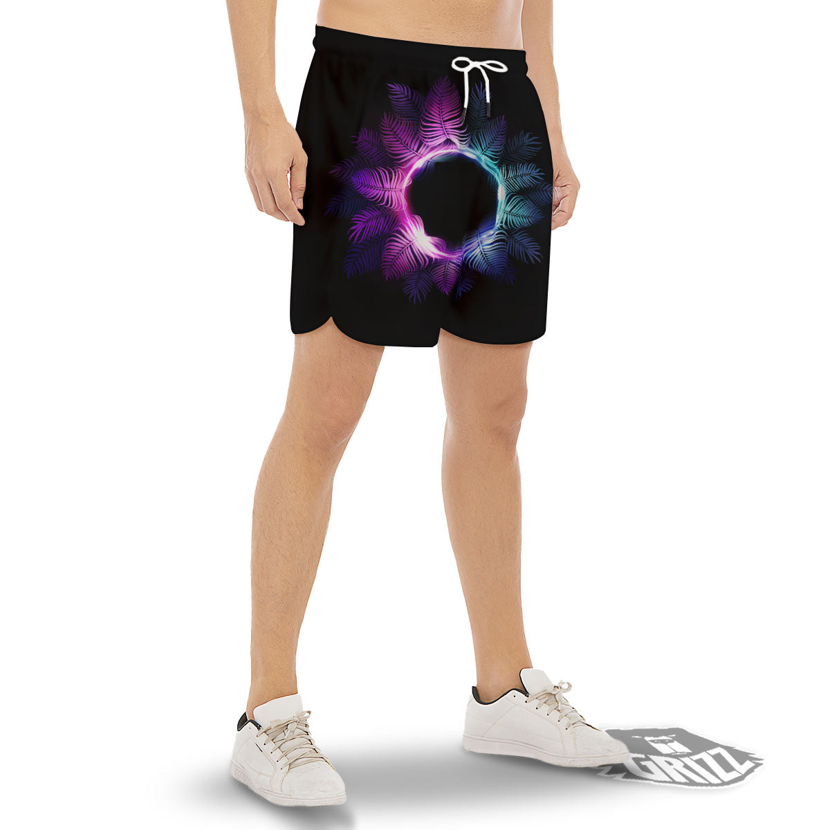 Palm Tree EDM Beach Print Men's Gym Shorts-grizzshop