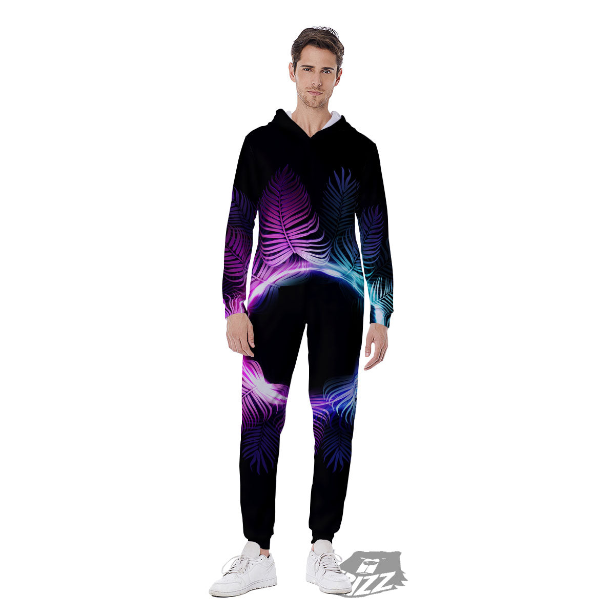 Palm Tree EDM Beach Print Men's Jumpsuit-grizzshop