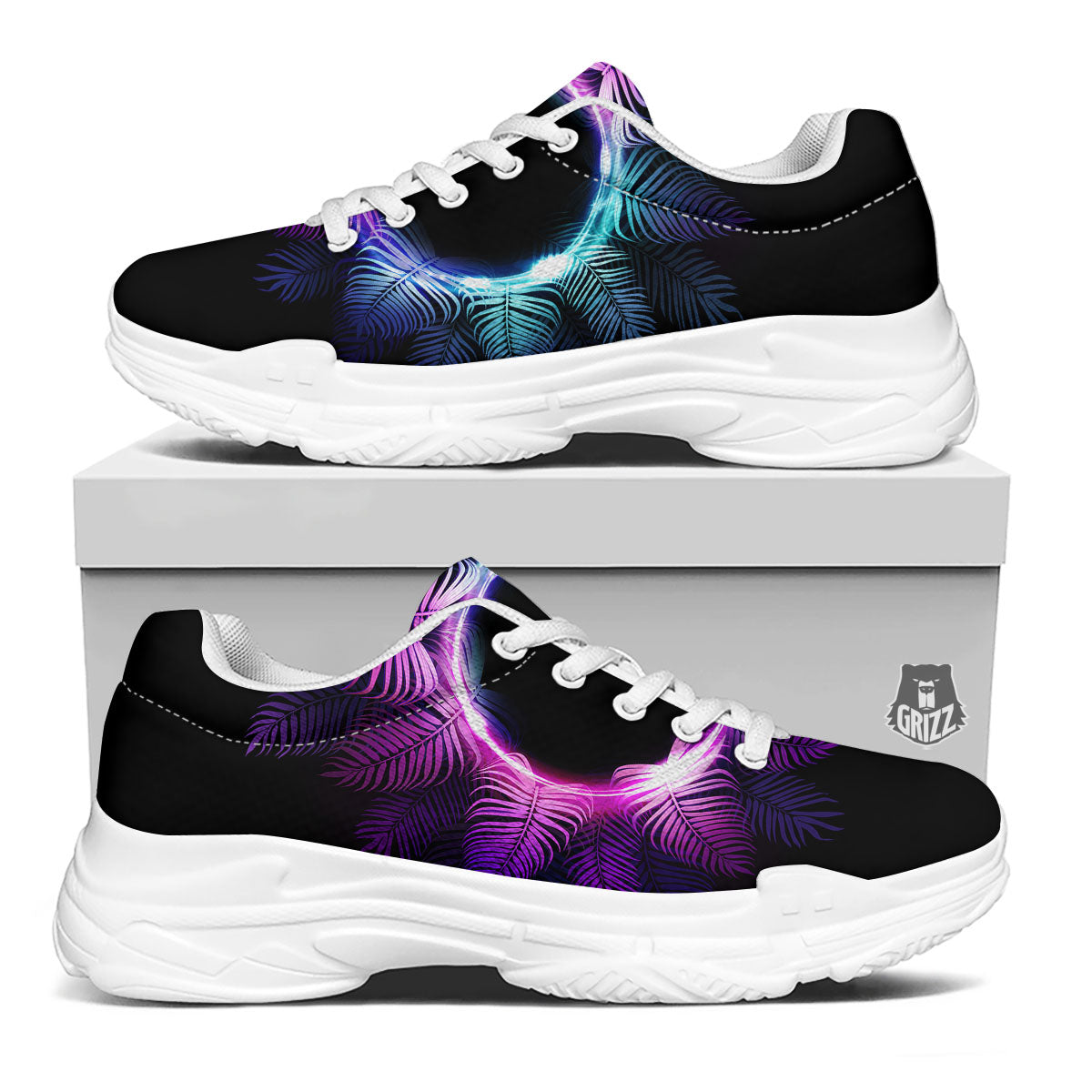 Palm Tree EDM Beach Print White Chunky Shoes-grizzshop