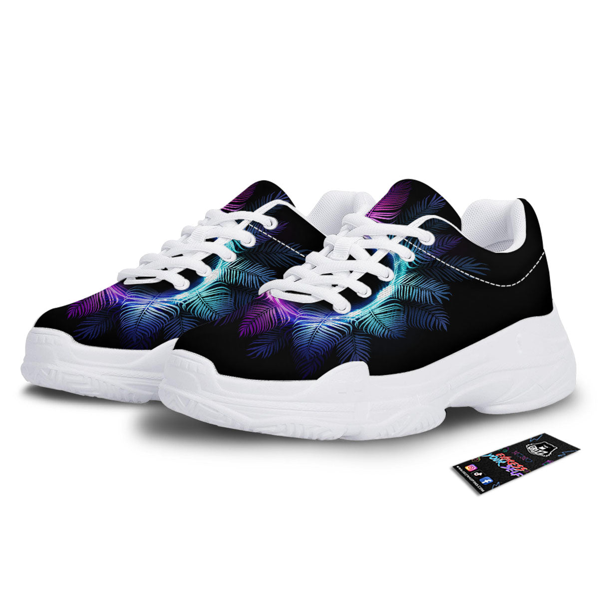 Palm Tree EDM Beach Print White Chunky Shoes-grizzshop
