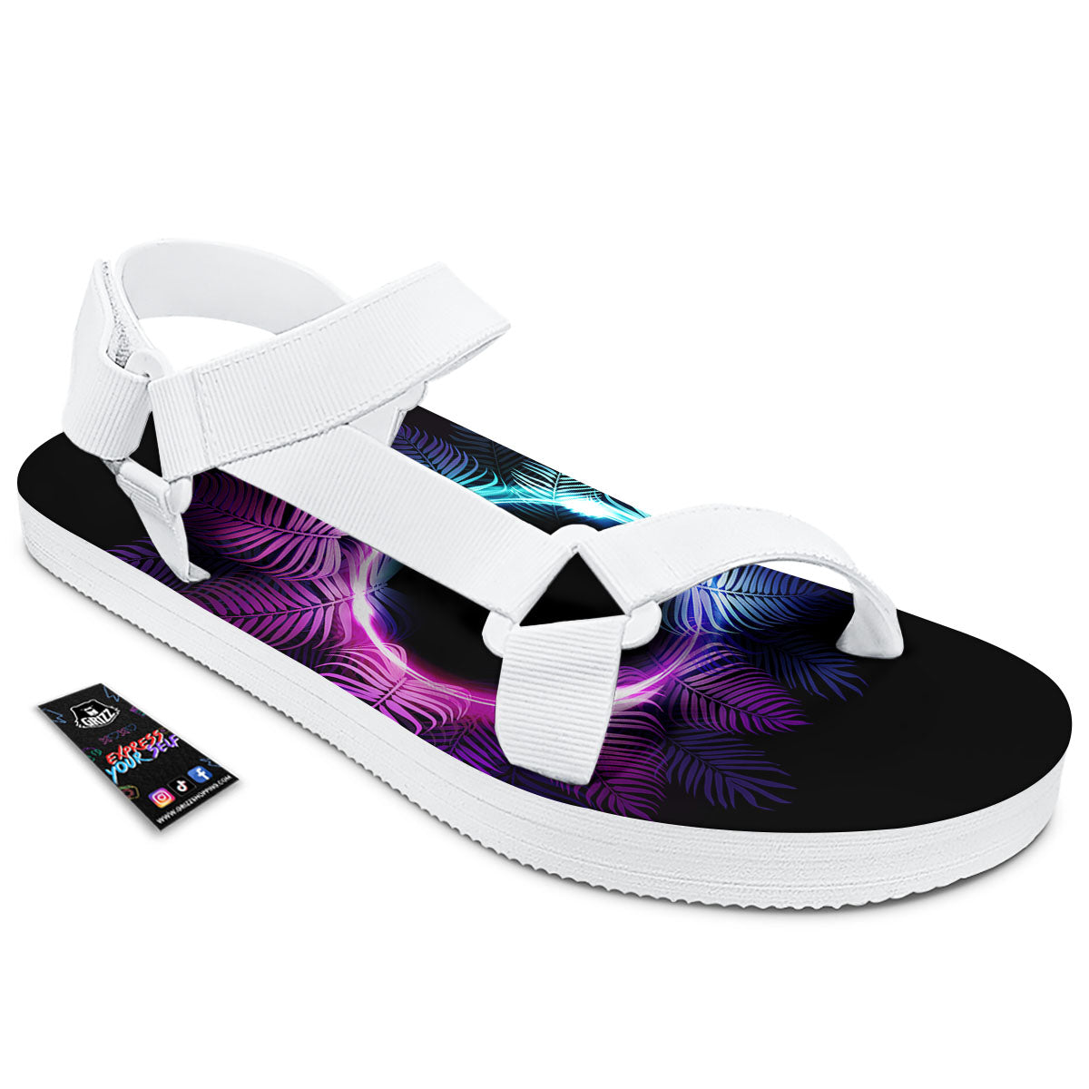 Palm Tree EDM Beach Print White Open Toe Sandals-grizzshop