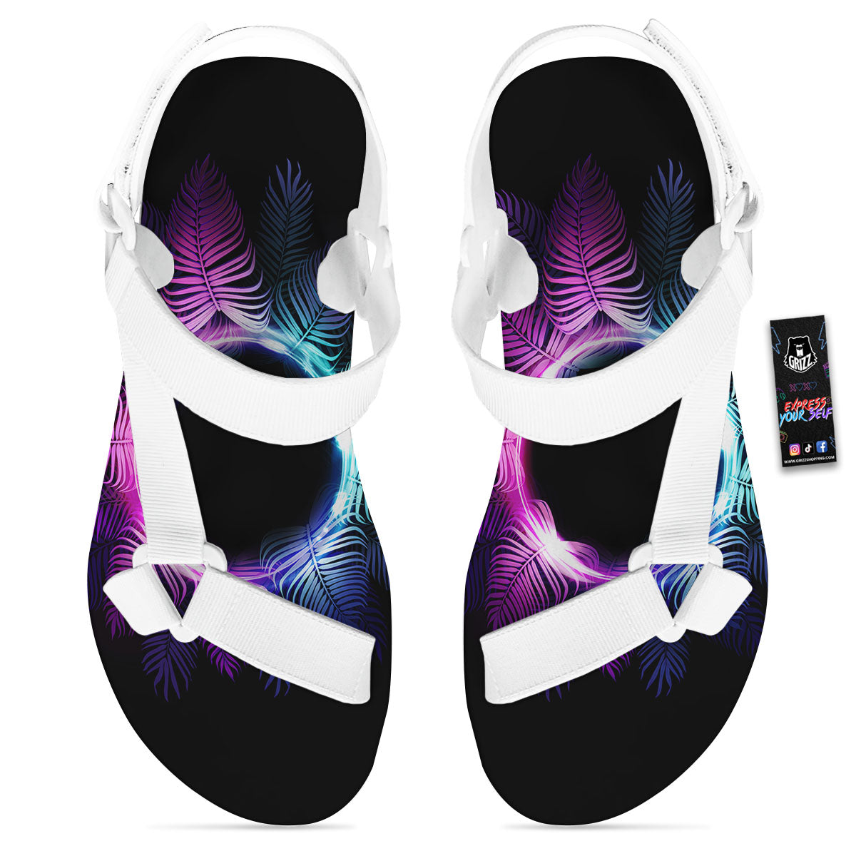 Palm Tree EDM Beach Print White Open Toe Sandals-grizzshop