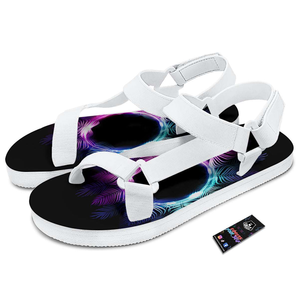 Palm Tree EDM Beach Print White Open Toe Sandals-grizzshop