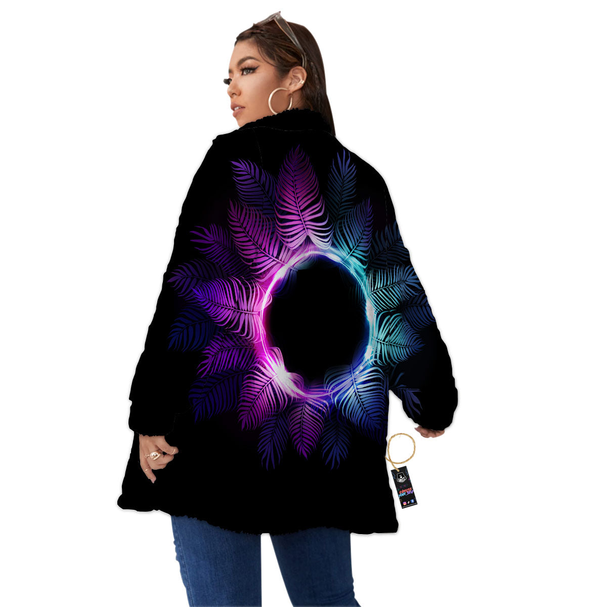 Palm Tree EDM Beach Print Women's Sherpa Jacket-grizzshop