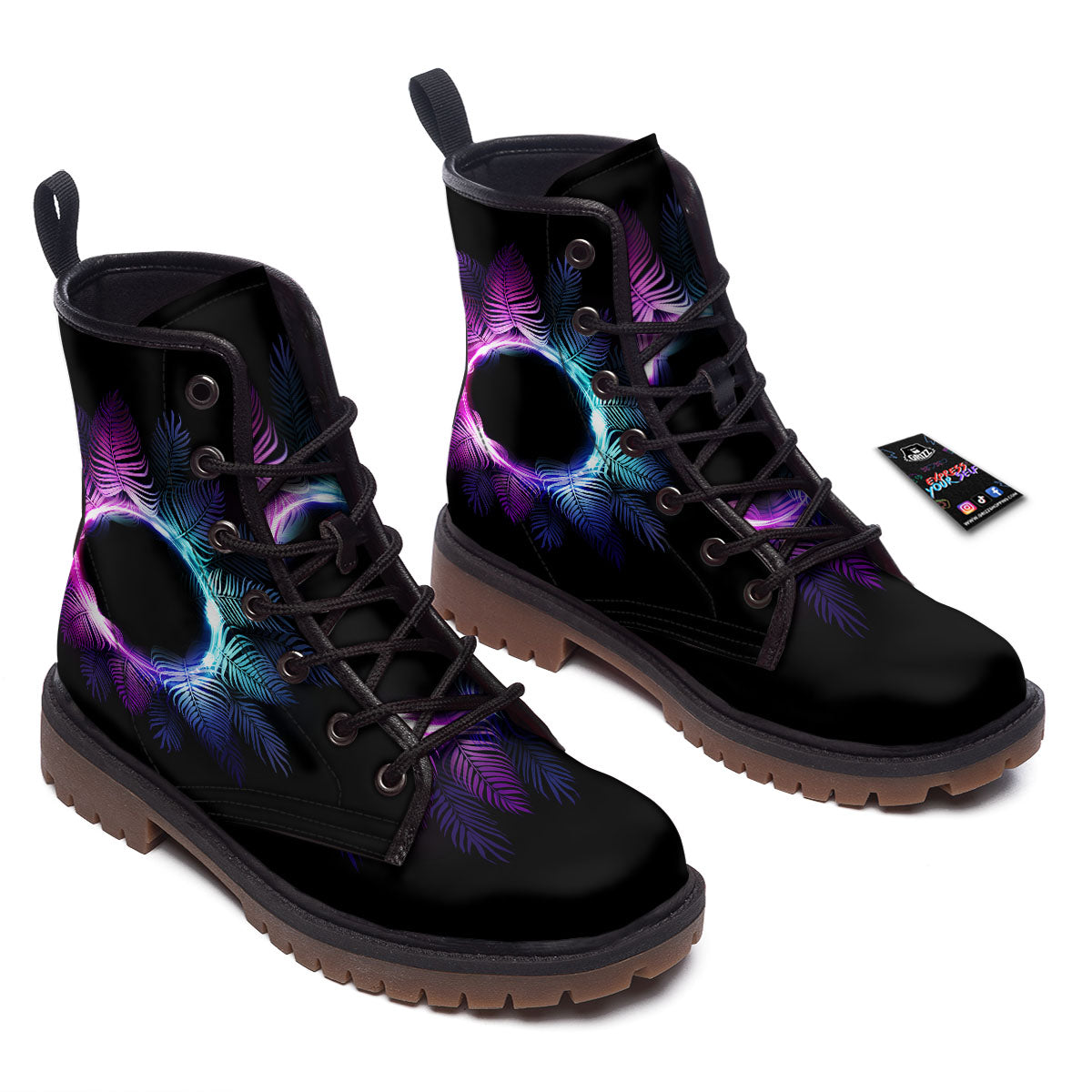Palm Tree EDM Beach Print Work Boots-grizzshop