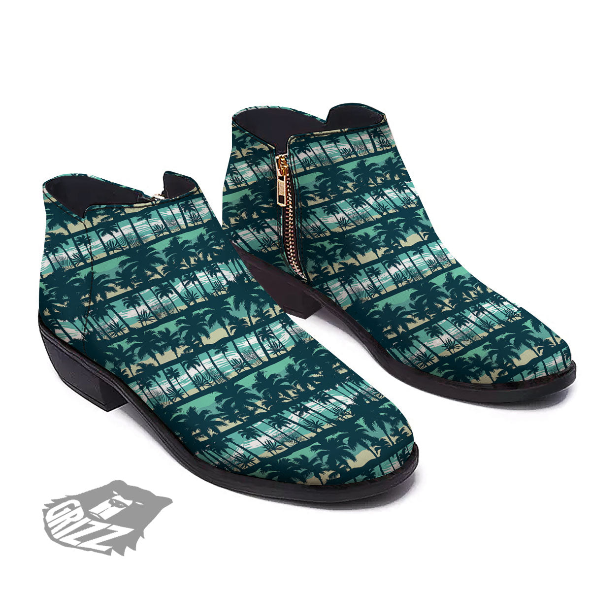 Palm Tree Print Pattern Ankle Boots-grizzshop