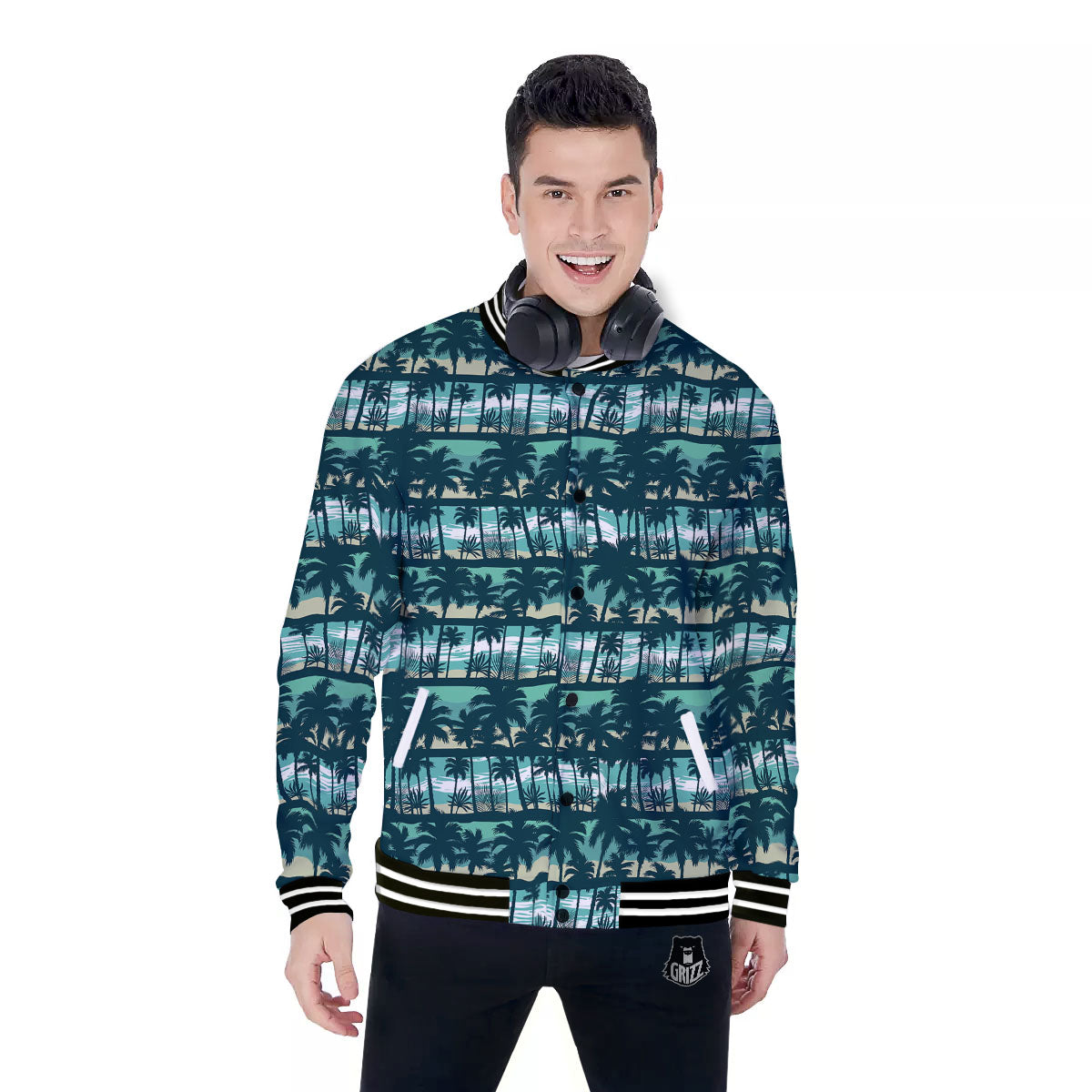 Palm Tree Print Pattern Baseball Jacket-grizzshop