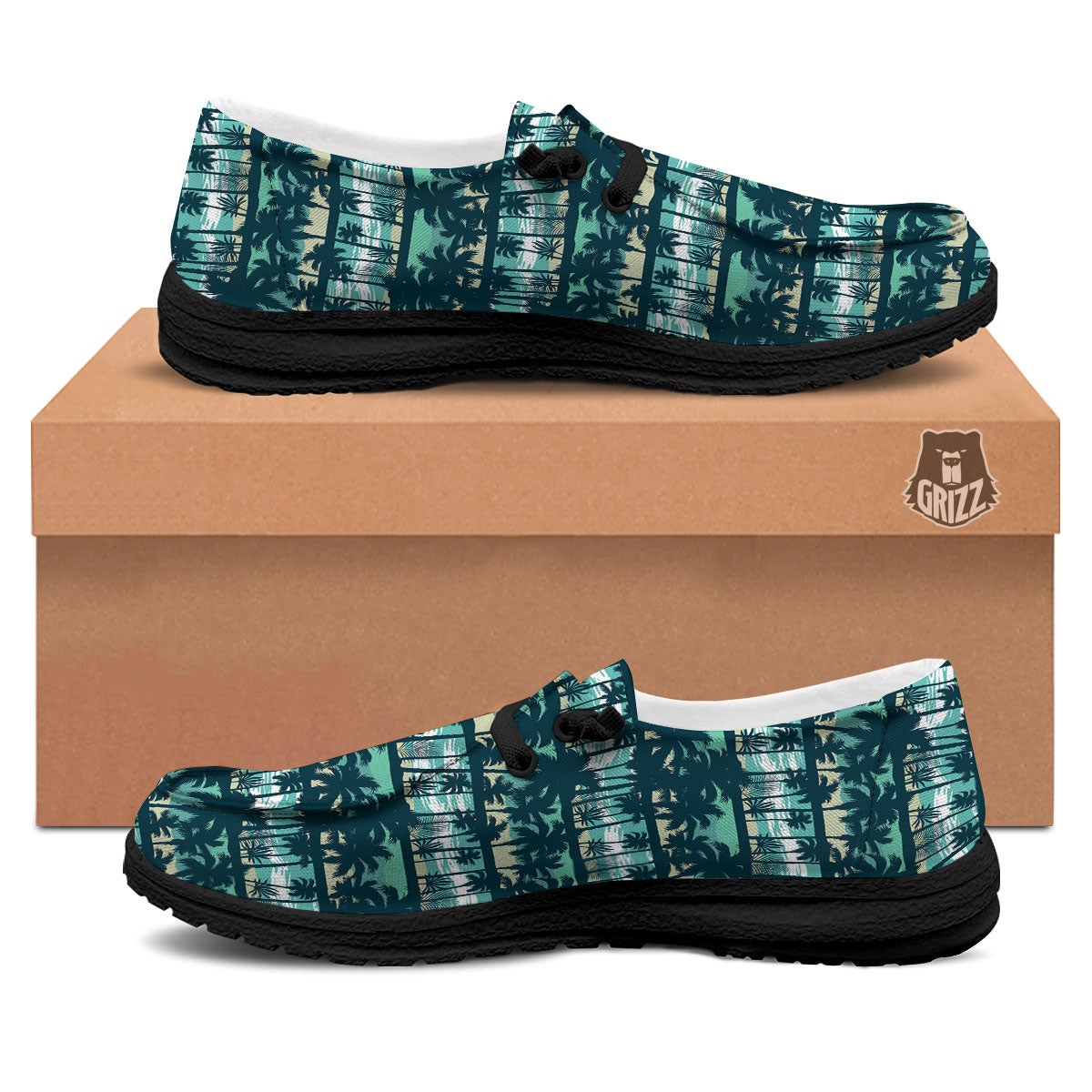 Palm Tree Print Pattern Black Loafers-grizzshop