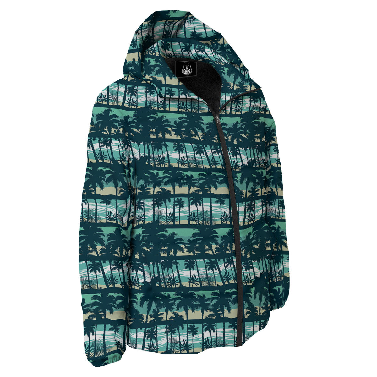 Palm Tree Print Pattern Down Jacket-grizzshop