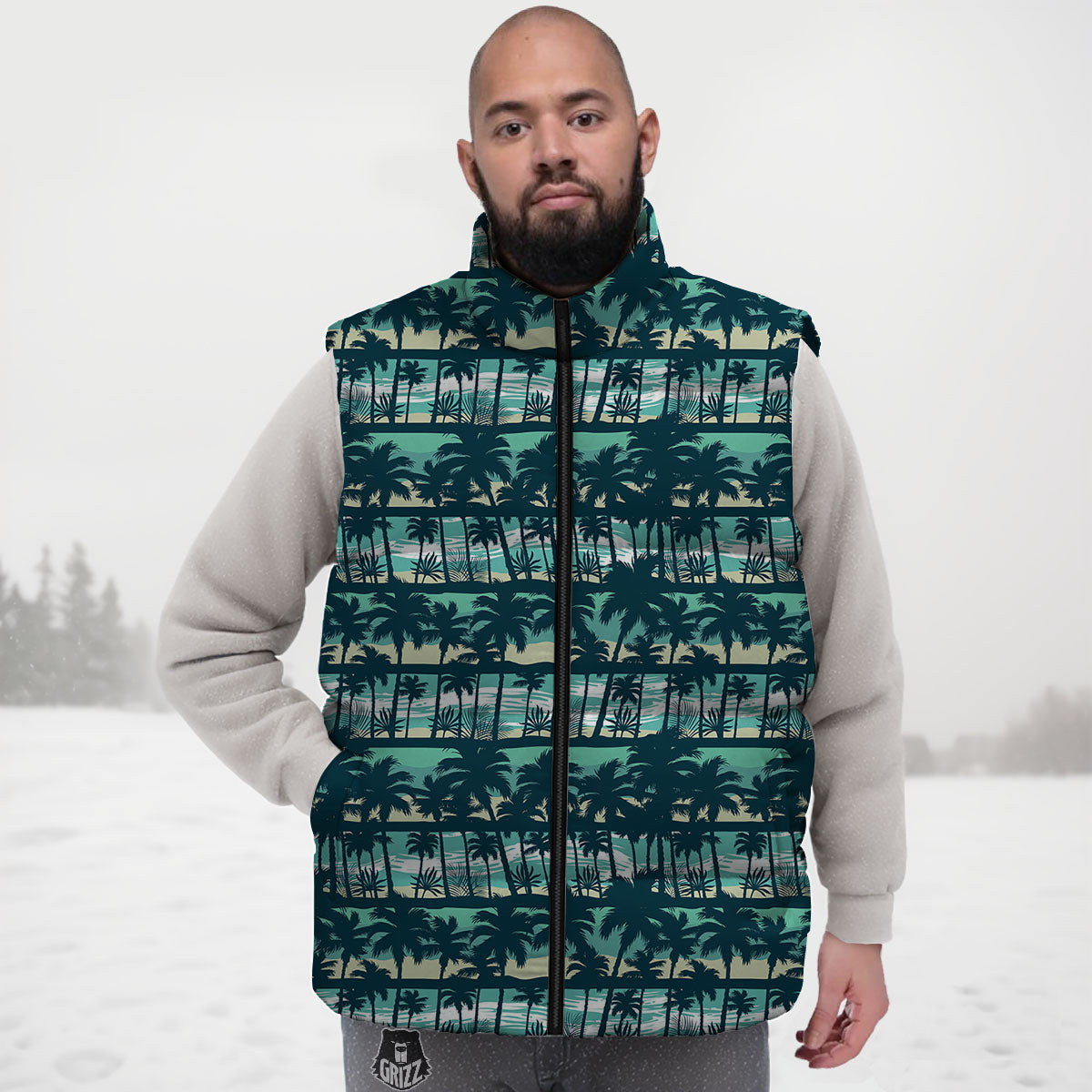 Palm Tree Print Pattern Down Vest
