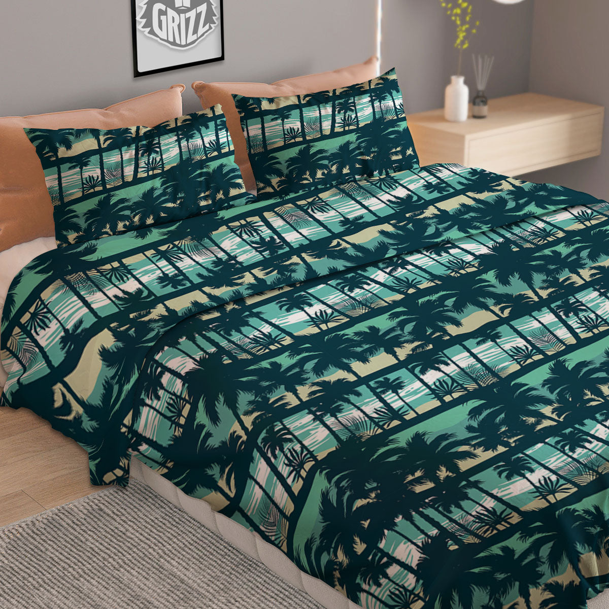 Palm Tree Print Pattern Duvet Cover Bedding Set