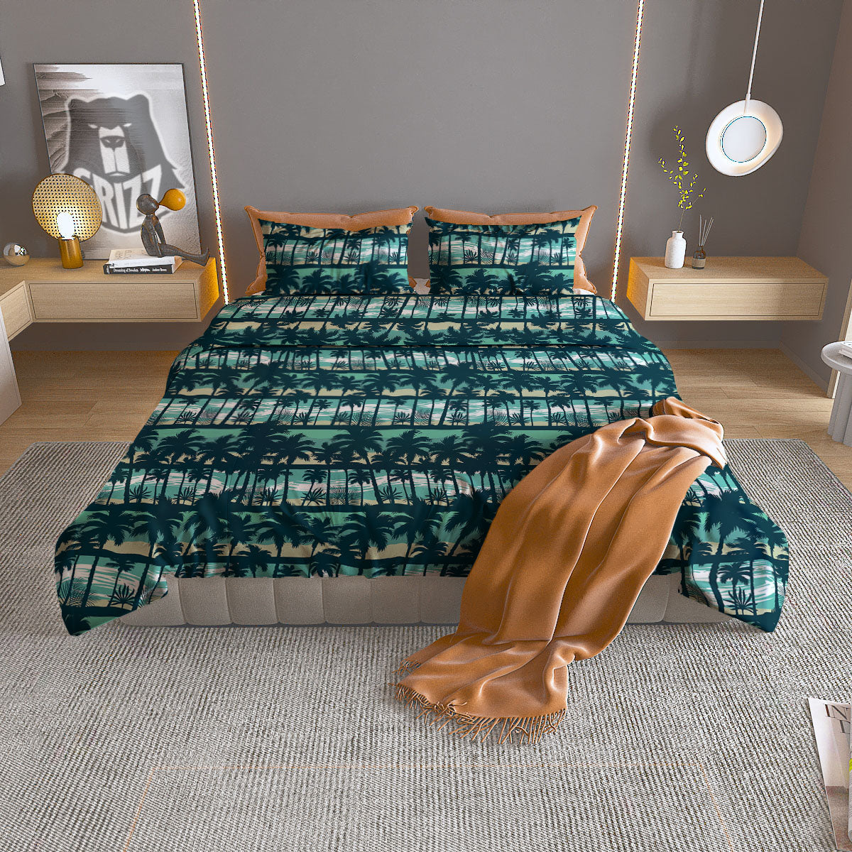 Palm Tree Print Pattern Duvet Cover Bedding Set