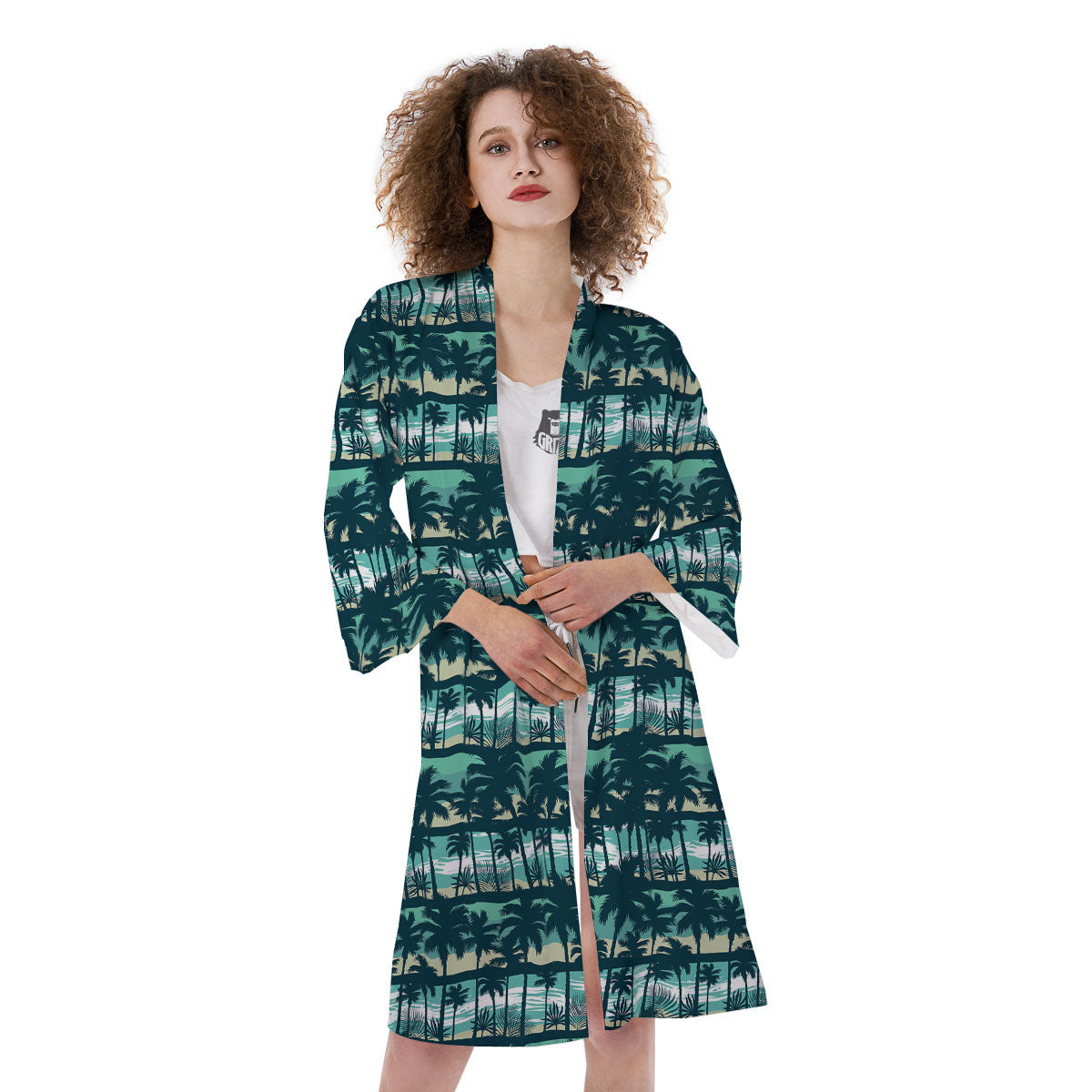 Palm Tree Print Pattern Kimono-grizzshop