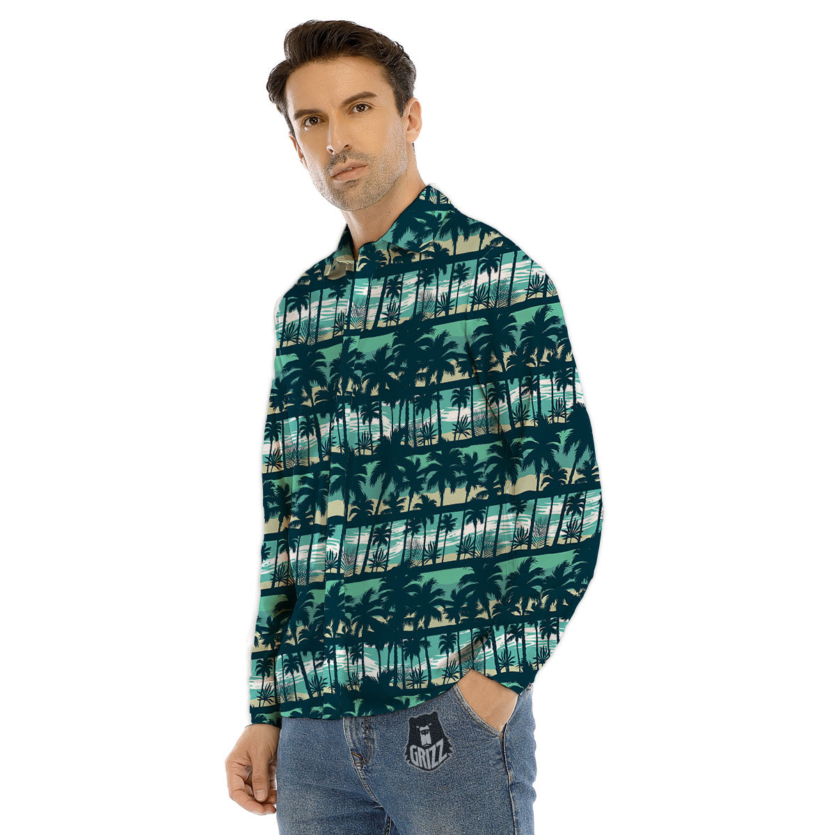 Palm Tree Print Pattern Men's Dress Shirts-grizzshop