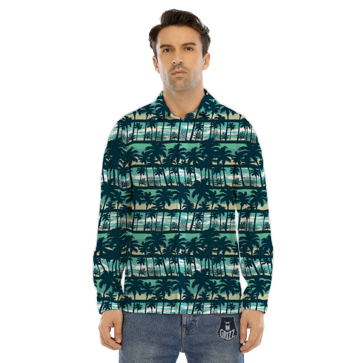 Palm Tree Print Pattern Men's Dress Shirts-grizzshop