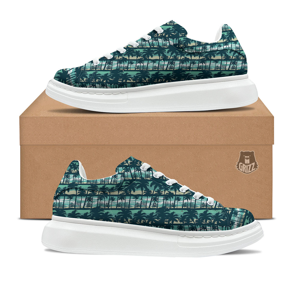 Palm Tree Print Pattern Platform Shoes-grizzshop