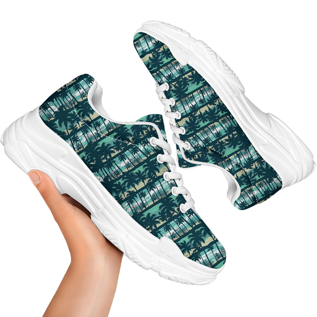 Palm Tree Print Pattern White Chunky Shoes-grizzshop