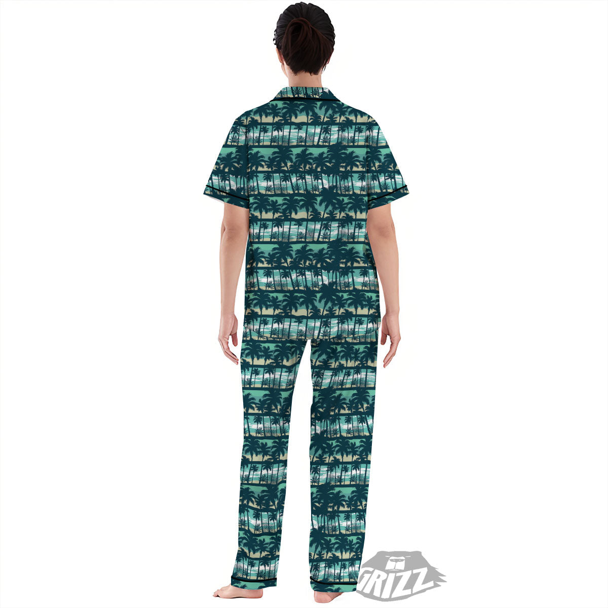 Palm Tree Print Pattern Women's Pajamas Set-grizzshop