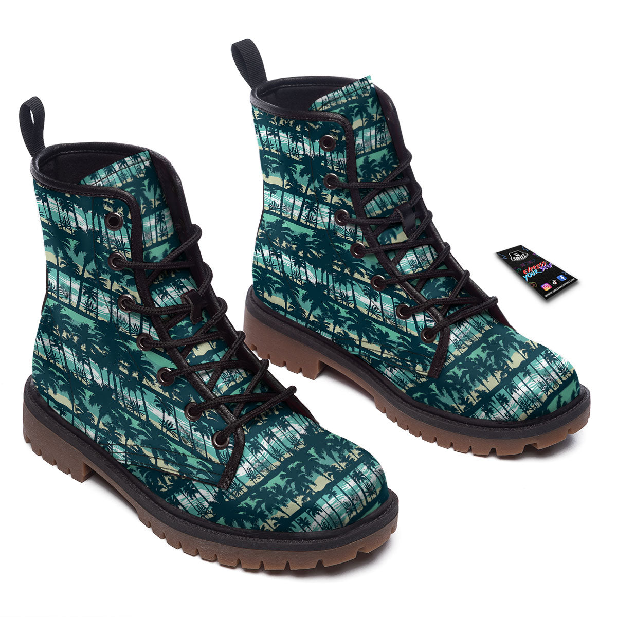 Palm Tree Print Pattern Work Boots-grizzshop