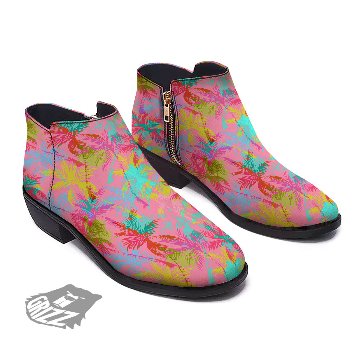 Palm Tree Rainbow Print Pattern Ankle Boots-grizzshop