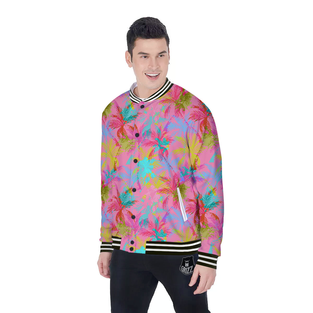 Palm Tree Rainbow Print Pattern Baseball Jacket-grizzshop