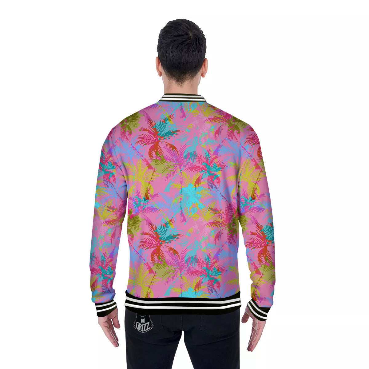Palm Tree Rainbow Print Pattern Baseball Jacket-grizzshop